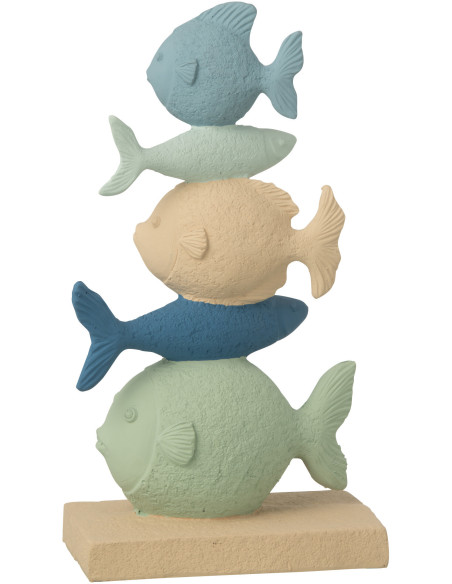 Sculpture déco bord de mer Poissons H 32 cm Résine Bleu Beige Calypsoh 