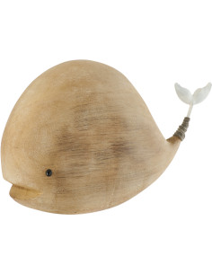 Sculpture déco bord de mer Baleine 25 cm Bois de paulownia Naturel Blanc Nautina 
