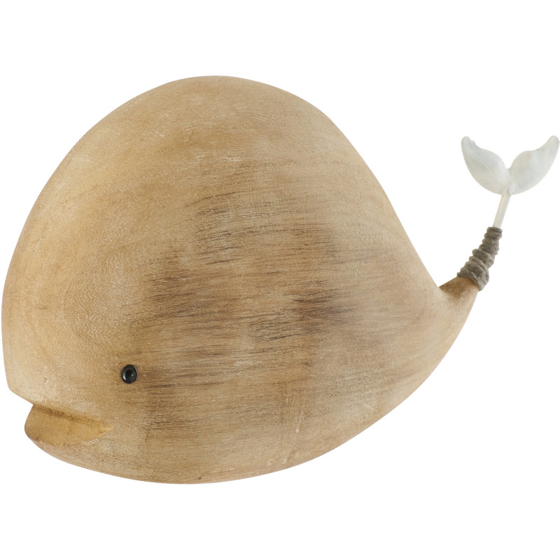 Sculpture déco bord de mer Baleine 25 cm Bois de paulownia Naturel Blanc Nautina 