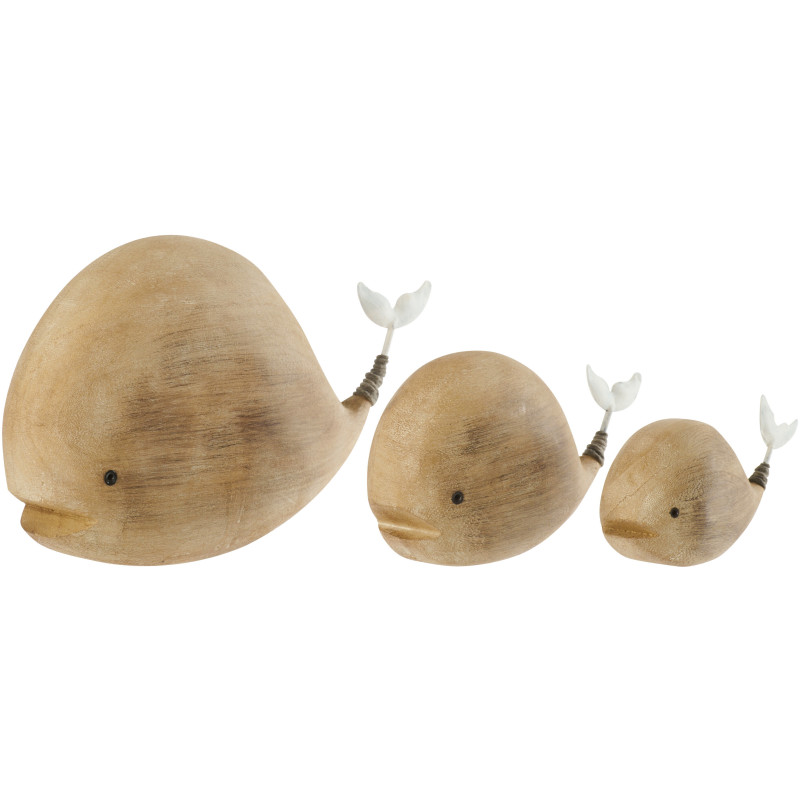 Sculpture déco bord de mer Baleine 25 cm Bois de paulownia Naturel Blanc Nautina 