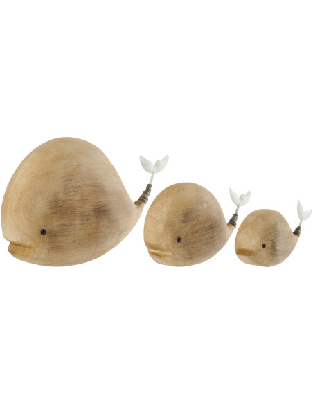 Sculpture déco bord de mer Baleine 25 cm Bois de paulownia Naturel Blanc Nautina 