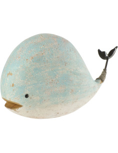 Sculpture déco bord de mer Baleine 25 cm Bois de paulownia Bleu clair Blanc Nautina 