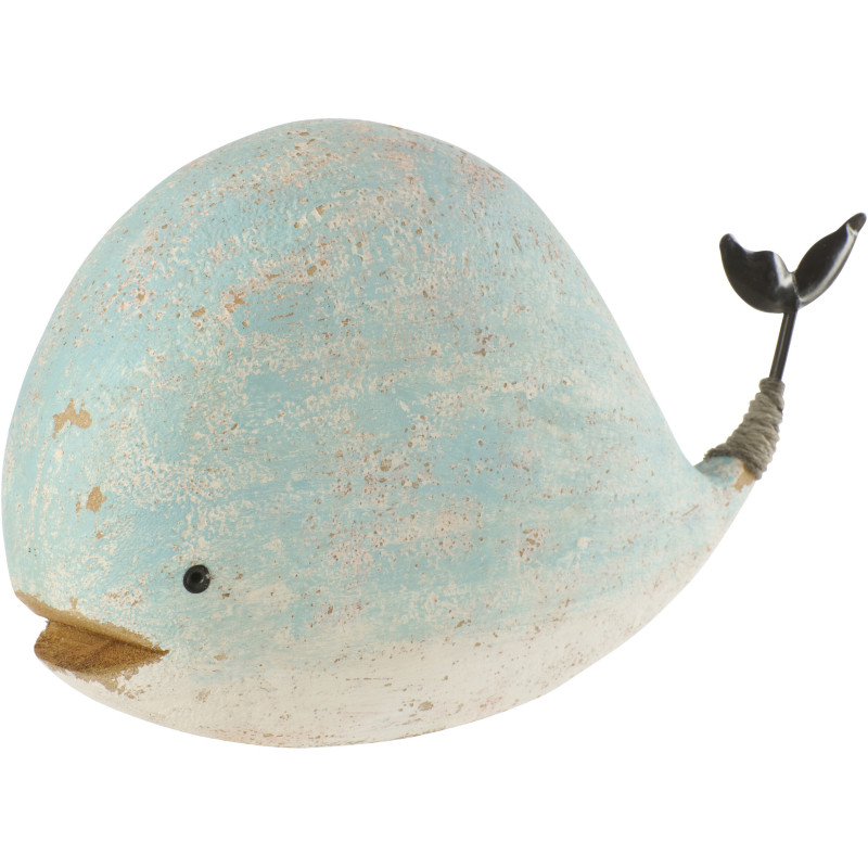 Sculpture déco bord de mer Baleine 25 cm Bois de paulownia Bleu clair Blanc Nautina 