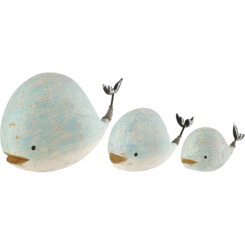 Sculpture déco bord de mer Baleine 25 cm Bois de paulownia Bleu clair Blanc Nautina 