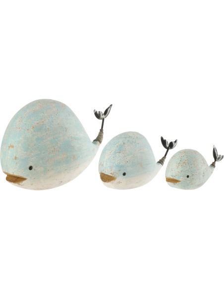 Sculpture déco bord de mer Baleine 25 cm Bois de paulownia Bleu clair Blanc Nautina 