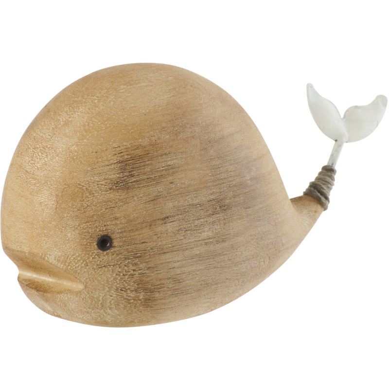 Sculpture déco bord de mer Baleine 17 cm Bois de paulownia Naturel Blanc Nautina 