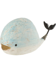 Sculpture déco bord de mer Baleine 17 cm Bois de paulownia Bleu clair Blanc Nautina 