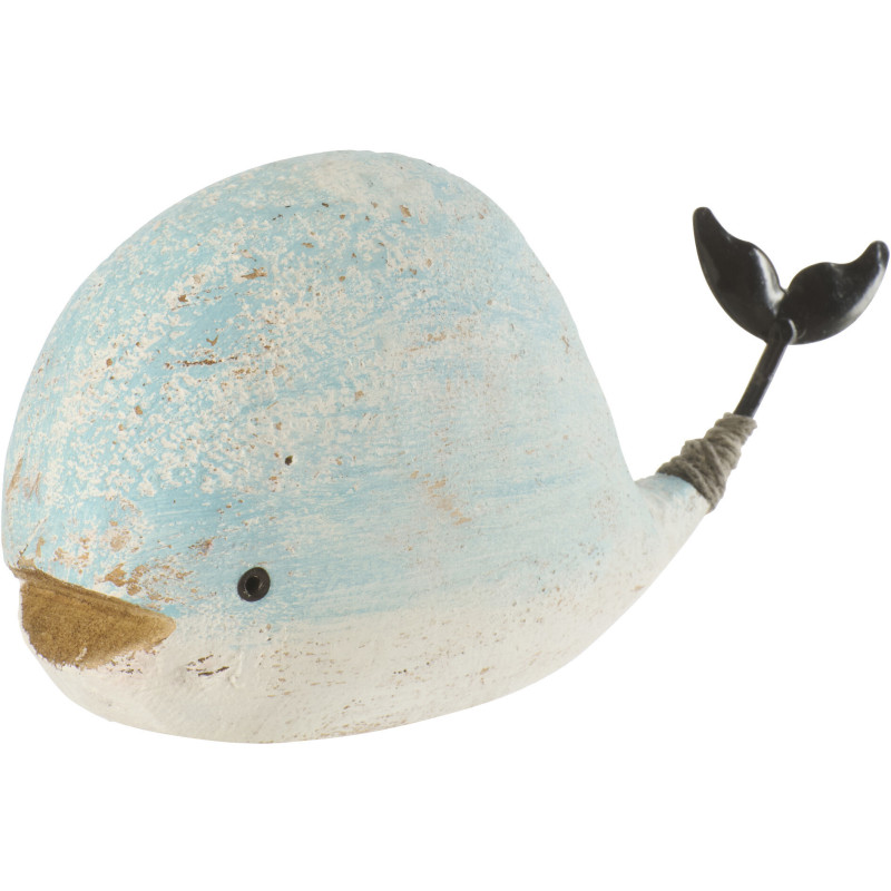 Sculpture déco bord de mer Baleine 17 cm Bois de paulownia Bleu clair Blanc Nautina 