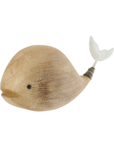 Sculpture déco bord de mer Baleine 13 cm Bois de paulownia Naturel Blanc Nautina 