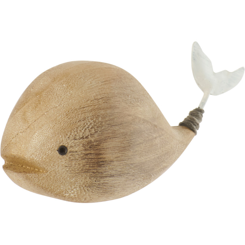 Sculpture déco bord de mer Baleine 13 cm Bois de paulownia Naturel Blanc Nautina 