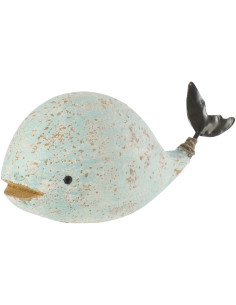 Sculpture déco bord de mer Baleine 13 cm Bois de paulownia Bleu clair Blanc Nautina 