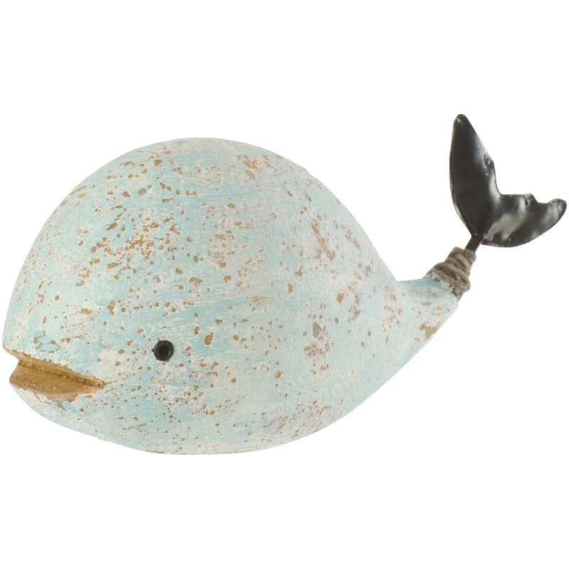 Sculpture déco bord de mer Baleine 13 cm Bois de paulownia Bleu clair Blanc Nautina 