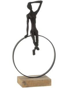 Sculpture déco abstrait Personnage sur Cerceau H 40 cm Résine Métal Noir Circulio 