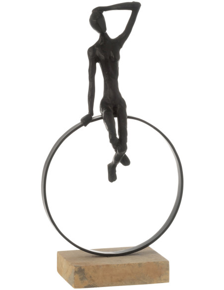 Sculpture déco abstrait Personnage sur Cerceau H 40 cm Résine Métal Noir Circulio 