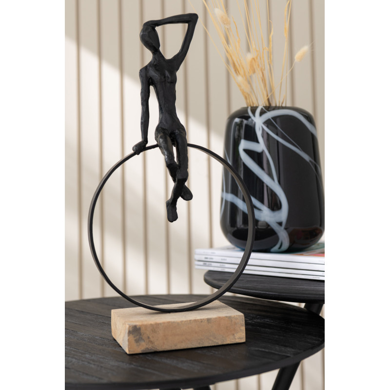 Sculpture déco abstrait Personnage sur Cerceau H 40 cm Résine Métal Noir Circulio 