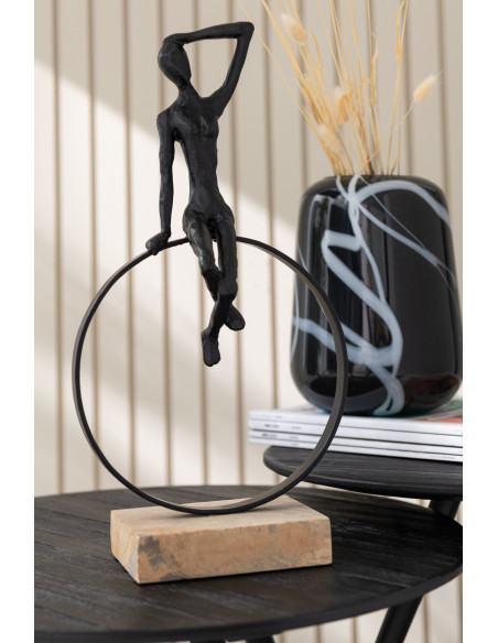 Sculpture déco abstrait Personnage sur Cerceau H 40 cm Résine Métal Noir Circulio 