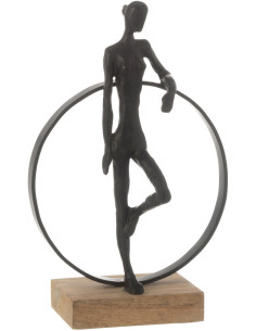 Sculpture déco abstrait Personnage Cerceau H 32 cm Résine Métal Noir Circulio 