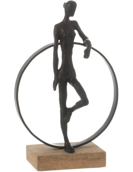Sculpture déco abstrait Personnage Cerceau H 32 cm Résine Métal Noir Circulio 