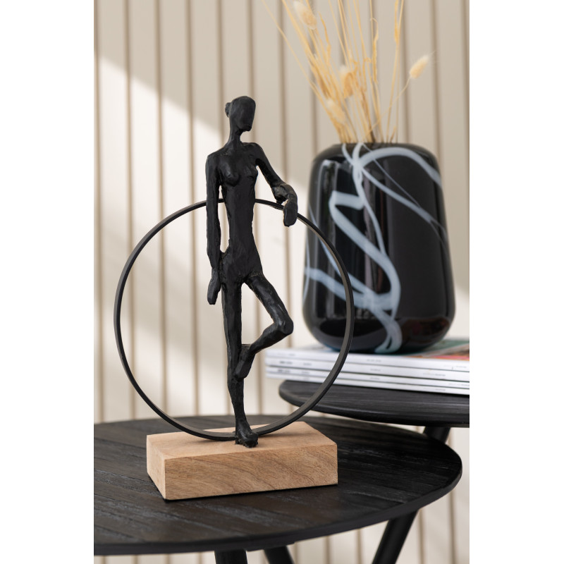Sculpture déco abstrait Personnage Cerceau H 32 cm Résine Métal Noir Circulio 