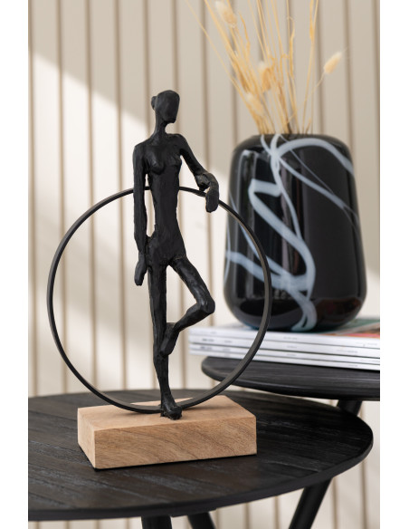Sculpture déco abstrait Personnage Cerceau H 32 cm Résine Métal Noir Circulio 