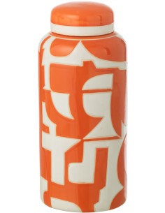 Pot déco style memphis H 30 cm Porcelaine Orange Blanc Motif géométrique Atypika 