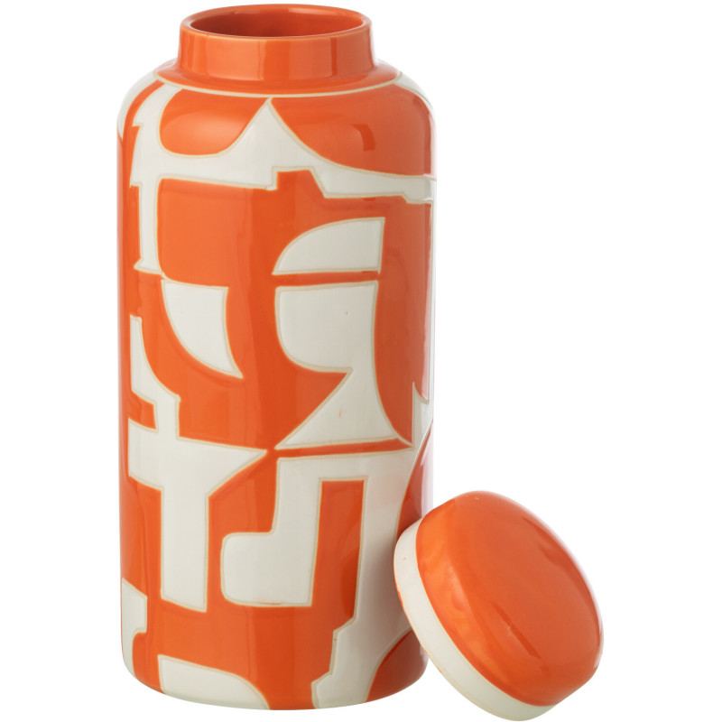 Pot déco style memphis H 30 cm Porcelaine Orange Blanc Motif géométrique Atypika 