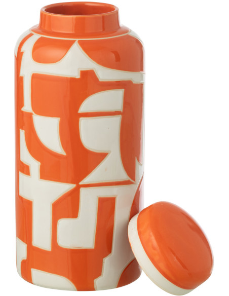 Pot déco style memphis H 30 cm Porcelaine Orange Blanc Motif géométrique Atypika 