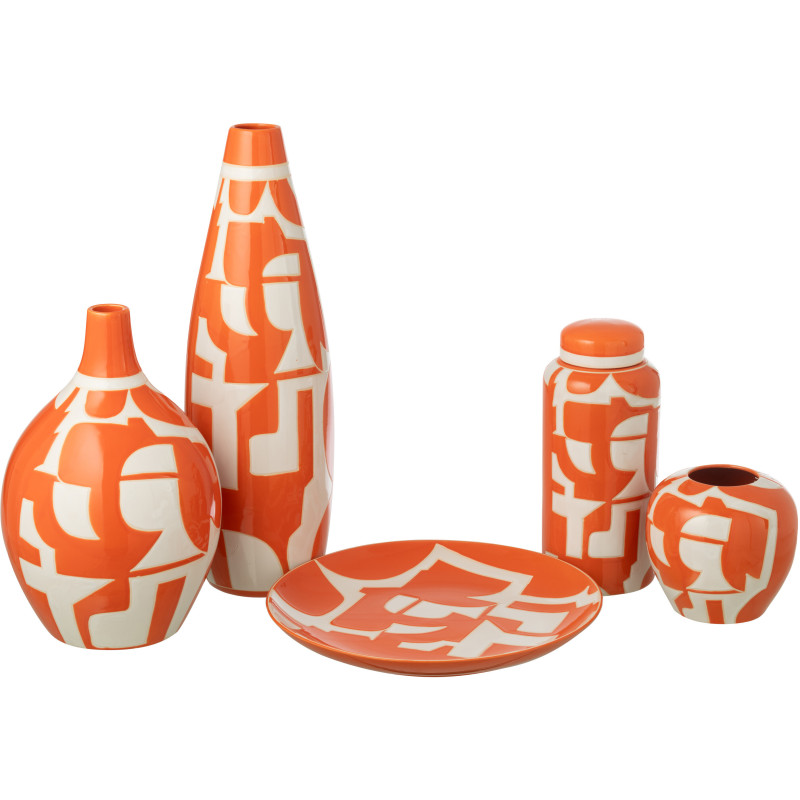 Pot déco style memphis H 30 cm Porcelaine Orange Blanc Motif géométrique Atypika 