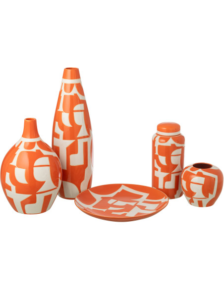 Pot déco style memphis H 30 cm Porcelaine Orange Blanc Motif géométrique Atypika 