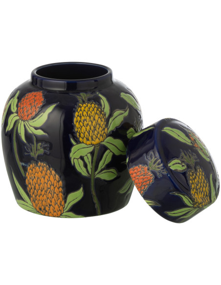 Pot déco style art déco végétal Porcelaine Bleu Motif ananas Noctiflo 
