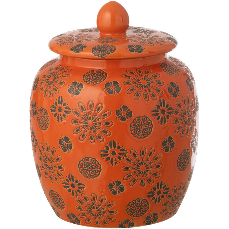 Pot déco bohème méditérrannéen Porcelaine Orange Motif fleurs Soleyada 