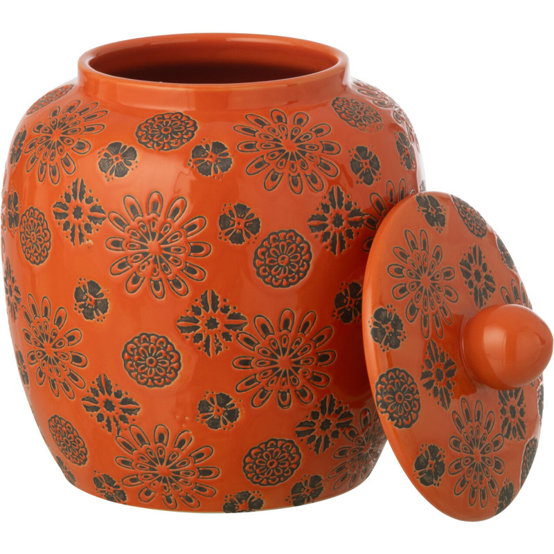 Pot déco bohème méditérrannéen Porcelaine Orange Motif fleurs Soleyada 