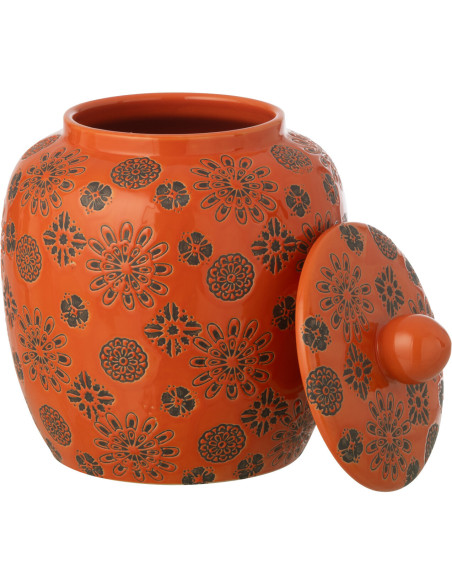 Pot déco bohème méditérrannéen Porcelaine Orange Motif fleurs Soleyada 