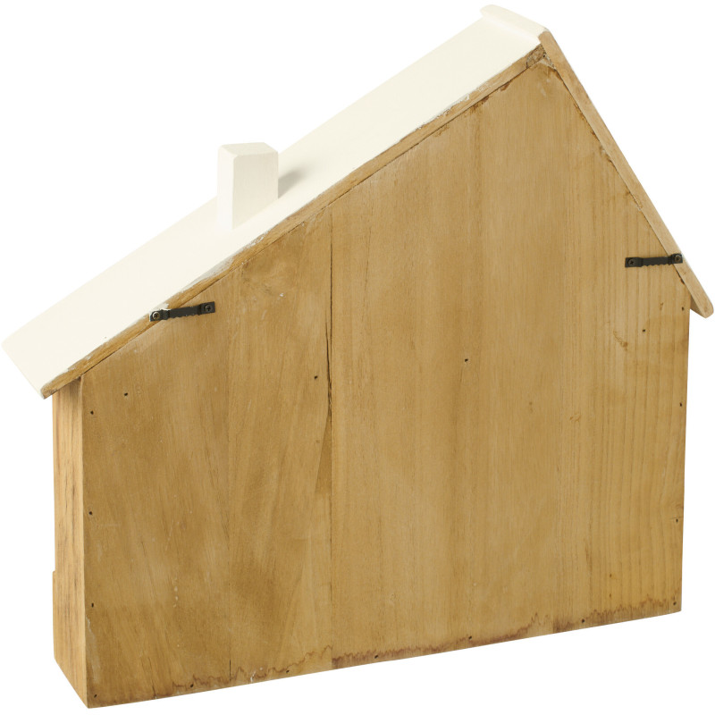 Porte-clés mural bord de mer Maison 5 crochets 44 cm Bois de paulownia Naturel Blanc Nautina 