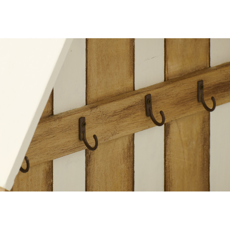 Porte-clés mural bord de mer Maison 5 crochets 44 cm Bois de paulownia Naturel Blanc Nautina 