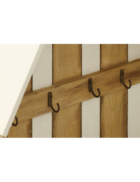 Porte-clés mural bord de mer Maison 5 crochets 44 cm Bois de paulownia Naturel Blanc Nautina 