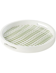 Plateau de service style japandi Rond 40 cm Bois de manguier Vert Blanc Soraï 