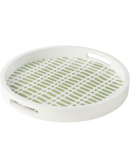 Plateau de service style japandi Rond 40 cm Bois de manguier Vert Blanc Soraï 