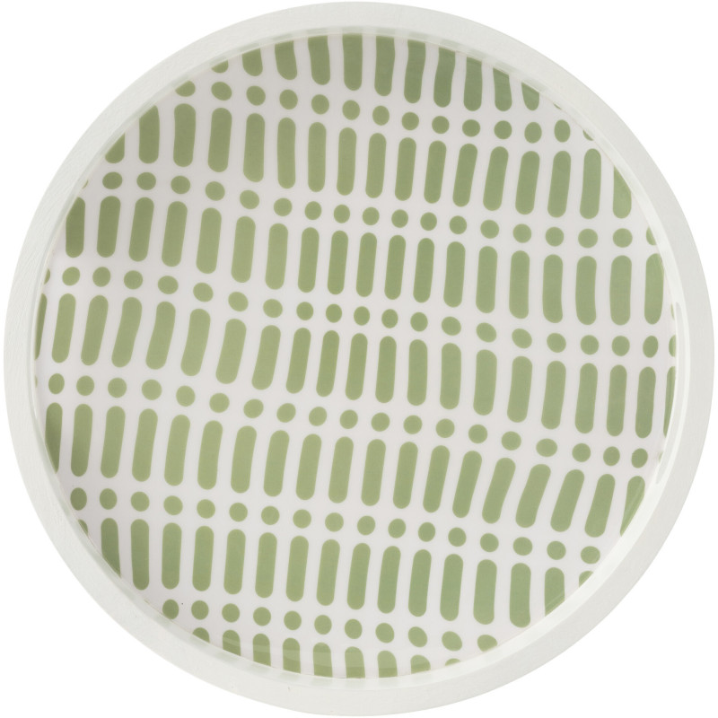 Plateau de service style japandi Rond 40 cm Bois de manguier Vert Blanc Soraï 