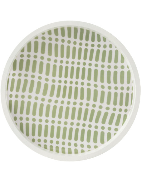 Plateau de service style japandi Rond 40 cm Bois de manguier Vert Blanc Soraï 