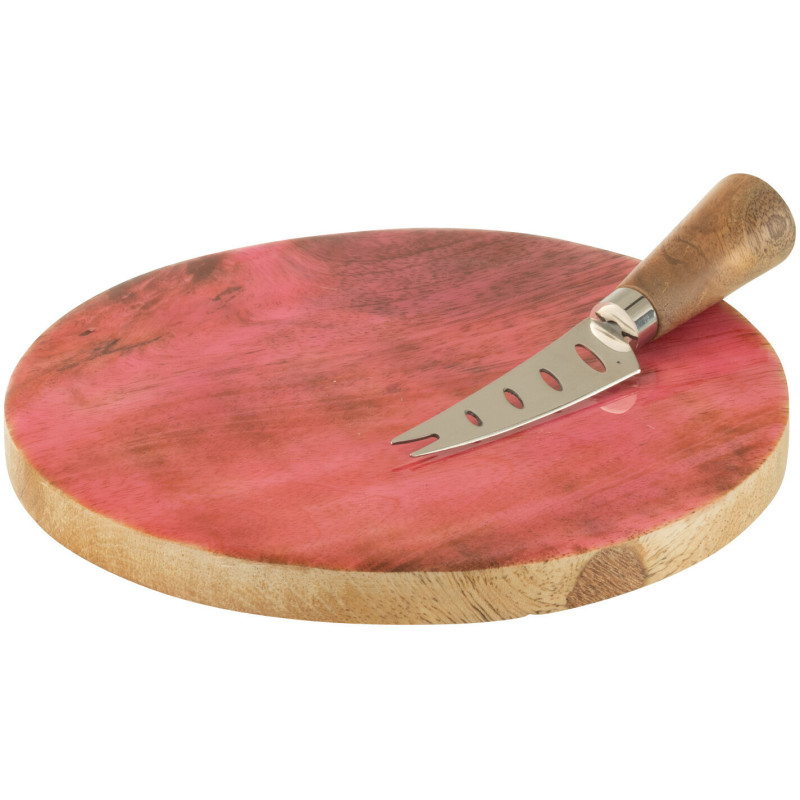 Plateau à fromages romantique chic Rond 20 cm Bois de manguier Naturel Rose Amorossi 