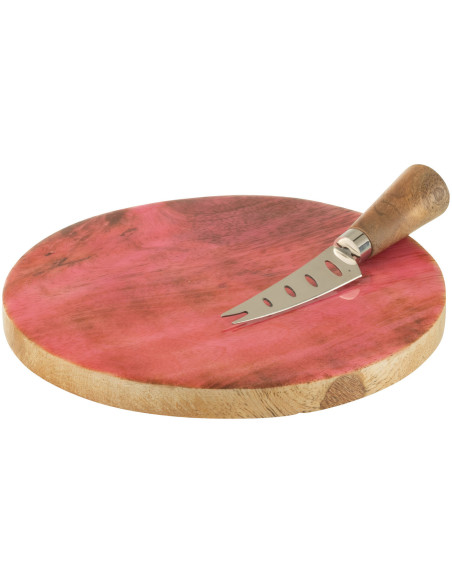 Plateau à fromages romantique chic Rond 20 cm Bois de manguier Naturel Rose Amorossi 