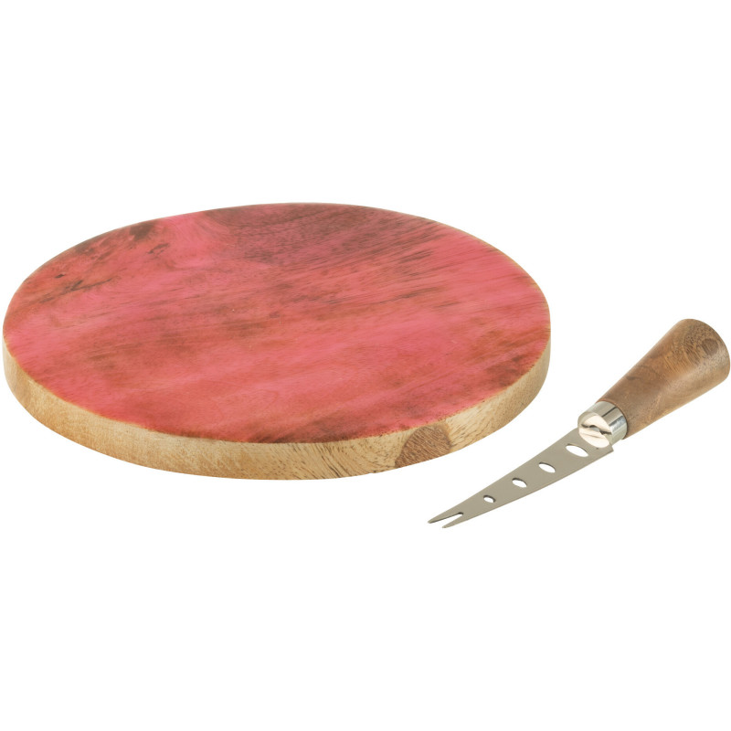 Plateau à fromages romantique chic Rond 20 cm Bois de manguier Naturel Rose Amorossi 