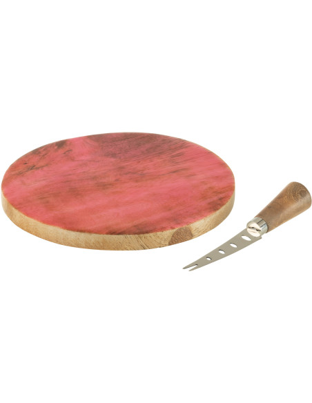 Plateau à fromages romantique chic Rond 20 cm Bois de manguier Naturel Rose Amorossi 
