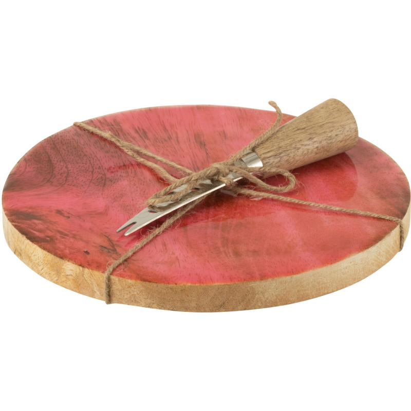 Plateau à fromages romantique chic Rond 20 cm Bois de manguier Naturel Rose Amorossi 