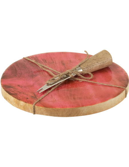 Plateau à fromages romantique chic Rond 20 cm Bois de manguier Naturel Rose Amorossi 