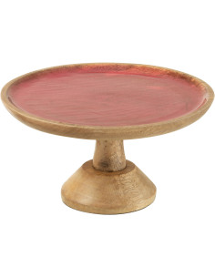 Plat à gâteau sur pied romantique chic Rond 25 cm Bois de manguier Naturel Rose Amorossi 