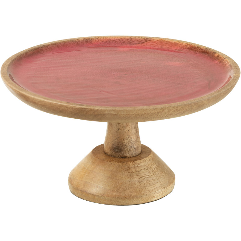 Plat à gâteau sur pied romantique chic Rond 25 cm Bois de manguier Naturel Rose Amorossi 