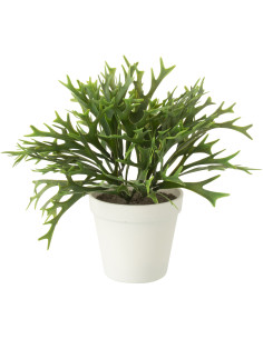 Plante verte tropical artificielle réaliste Fougère corne de cerf H 26 cm Plastique Vert Blanc Naturyno 