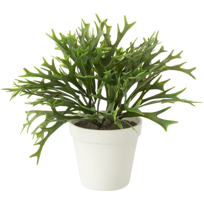 Plante verte tropical artificielle réaliste Fougère corne de cerf H 26 cm Plastique Vert Blanc Naturyno 